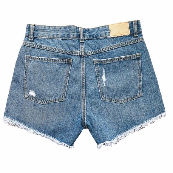 Avec Les Filles Denim High Rise Shorts Distressed Raw Hem Size 27 NEW - Picture 2 of 5